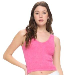 Fitted seamless, sleeveless reversible stone washed ribbed tank-Fuchsia